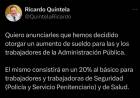 El gobernador Ricardo Quíntela anunció aumento de sueldo para la administración pública provincial.