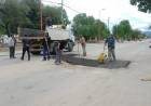 Chepes: realizan trabajos de bacheo y arreglos sobre Av. Belgrano