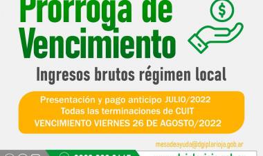 Prorrogan vencimiento del impuesto sobre los ingresos brutos régimen local.