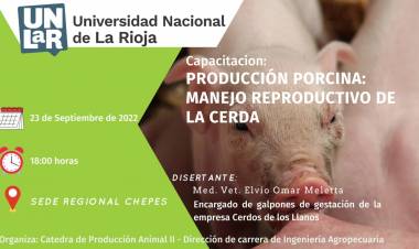 Chepes: La UNLaR Sede Regional Chepes dictara este viernes una capacitación de Producción Porcina.