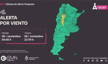 Alerta por fuerte vientos para la noche del martes.