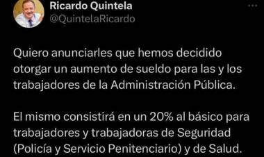 El gobernador Ricardo Quíntela anunció aumento de sueldo para la administración pública provincial.