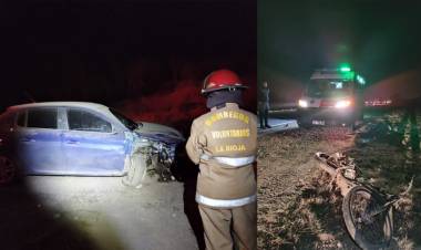 Grave choque entre motocicleta y automóvil en ruta 38