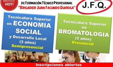 Inscripciones Abiertas para tecnicaturas del ciclo 2024 del ISFTP Juan Facundo Quiroga