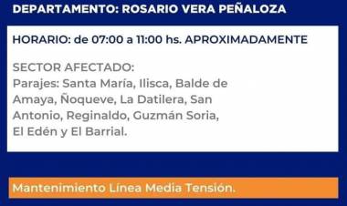 Chepes: Corte de luz para este miércoles 10/04