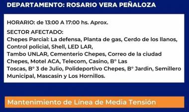 Atención: La Empresa EDELAR informa cortes de energía en Chepes, Villa Casana y La Calera