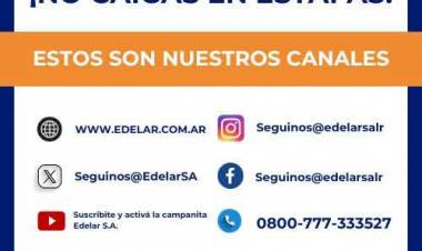 EDELAR: Advierten desde la empresa sobre estafas por WhatsApp y Mensajes