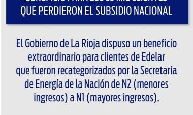 El Gobierno de La Rioja dispuso un beneficio para los 33 mil clientes de Edelar que perdieron el subsidio nacional.