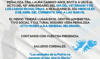 Chepes: invitan al acto conmemorativo por el Día del Veterano y los Caídos en la Guerra de Malvinas