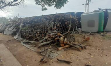 Volcó un camión con leña en Chamical