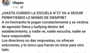 Ulapes: Grave denuncia de bullying en la Escuela 27