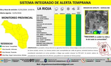 Alerta Amarilla por lluvias, tormentas y viento para toda la provincia de La Rioja