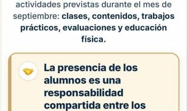La Escuela Normal Juan Facundo Quiroga informó que las clases continúan con normalidad durante septiembre
