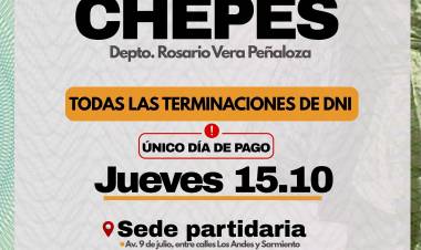 Chachos: dieron a conocer las fechas y horarios de pago en Chepes y Desiderio Tello