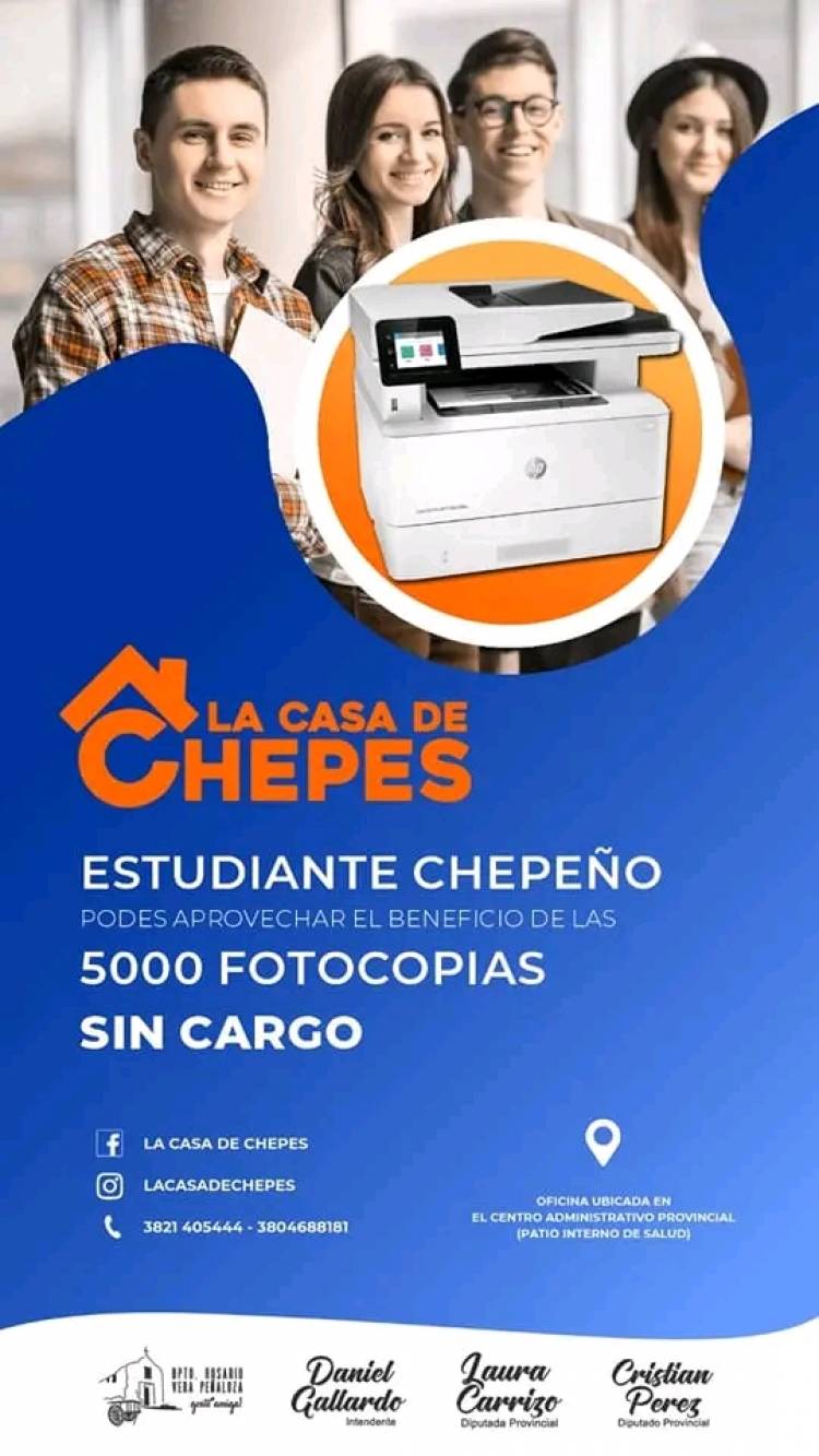 Casa de Chepes en La Rioja: Brindara 5000 fotocopias para estudiantes universitarios y terciarios en capital.