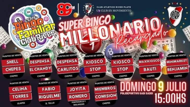 River de Chepes organiza un gran bingo el próximo 9 de julio.