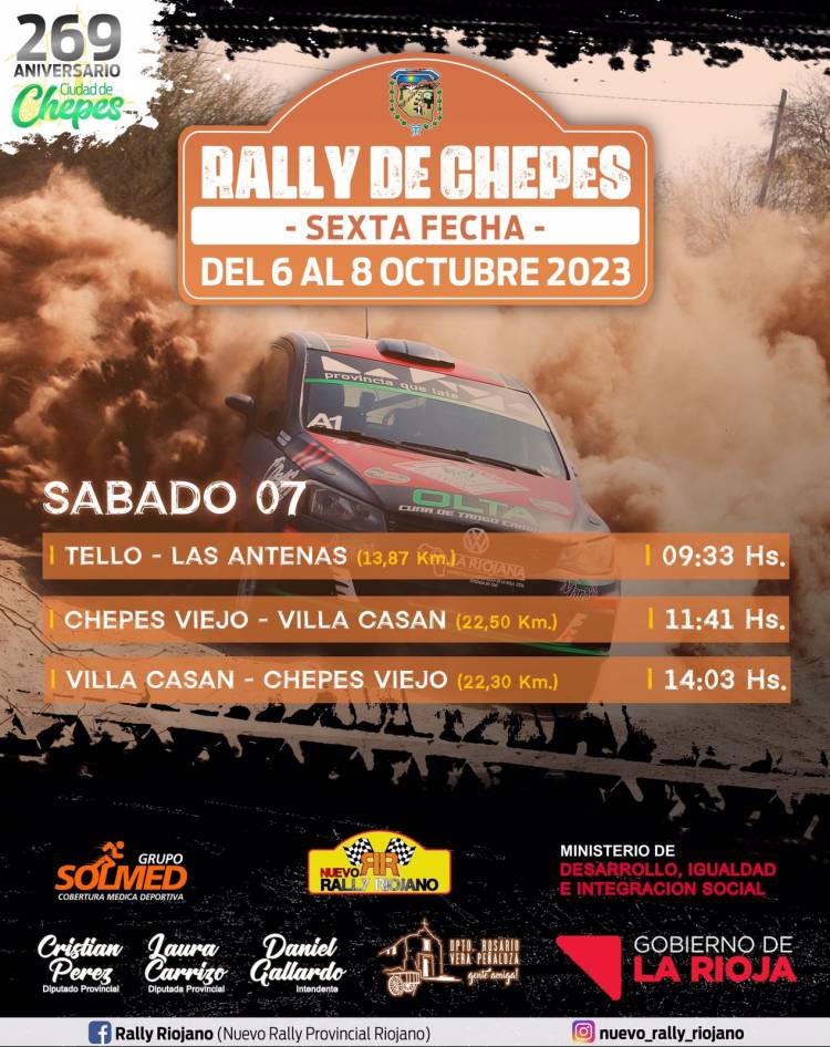Chepes: Se viene la 6º fecha del Rally de Chepes entre el 6 y el 8 de octubre.