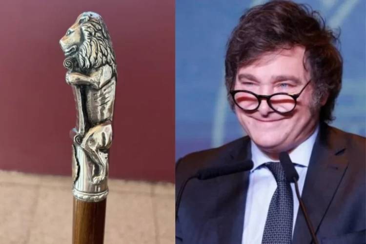 Con un león: es santafecino y le ofreció a Javier Milei un especial bastón presidencial