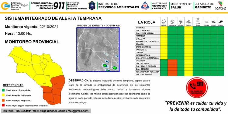 Rige una alerta por tormentas fuertes en los departamentos del sur de la provincia