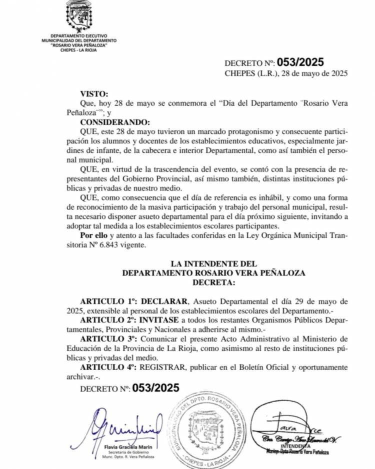 Por Los Festejos de Nuestro Departamento: Decretan asueto departamental para este jueves 29 de mayo