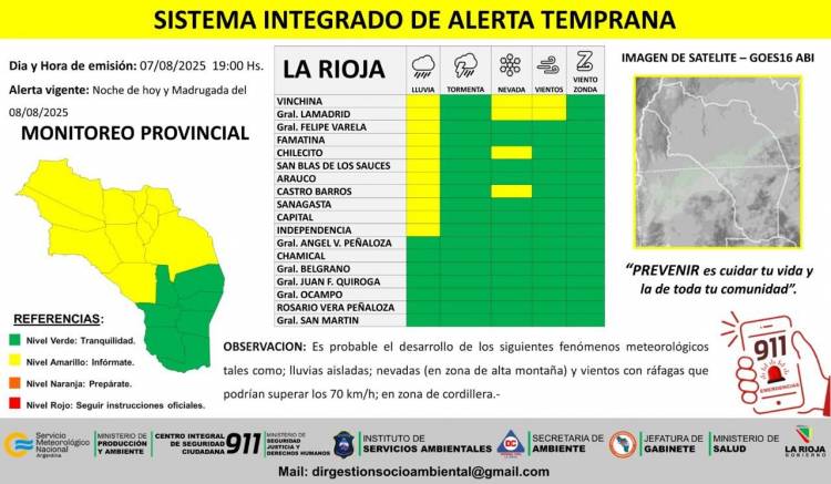 Difunden alerta amarilla por lluvias para 11 departamentos