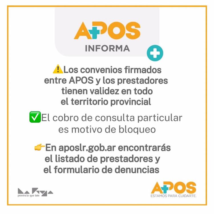 Importante: Cobro de consulta particular a afiliados de APOS en el interior