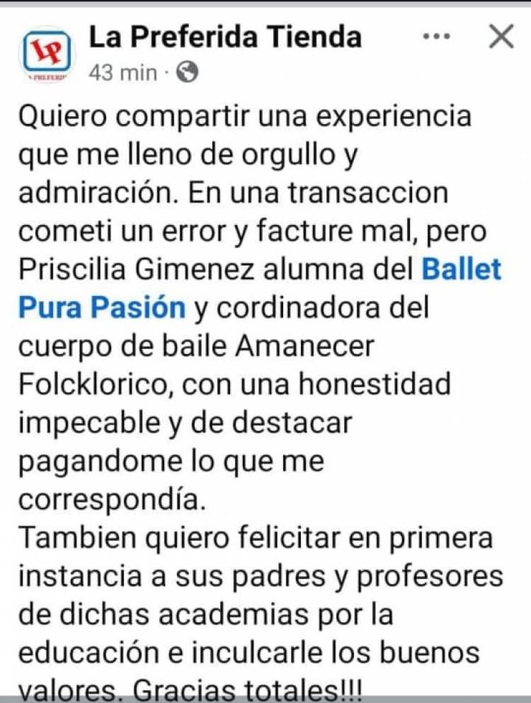 Chepes: Una Joven devuelve lo no que no era de ella a comerciante local