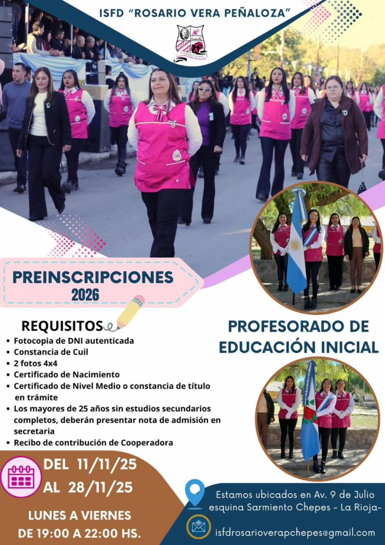 El “ISFD ROSARIO VERA PEÑALOZA“ Comienza la inscricción para el ciclo 2026
