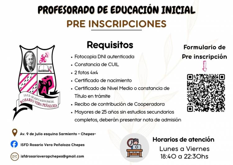 Pre-Inscripciones Profesorado de educación Inicial "Rosario Vera Peñaloza"