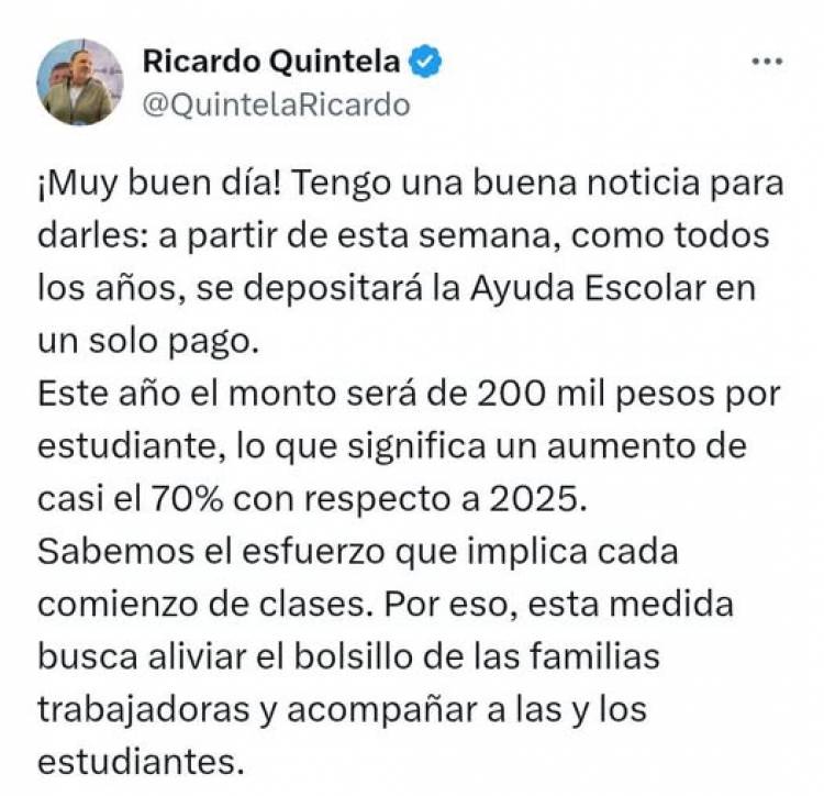 La Provincia depositará la Ayuda Escolar: será de $200 mil por estudiante