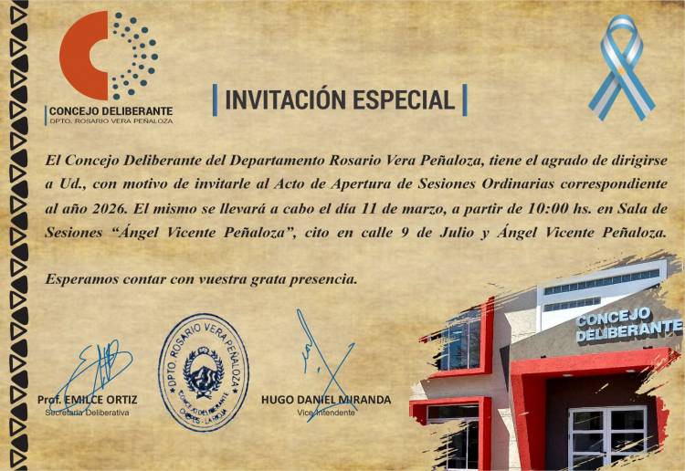 Chepes: este miércoles se inaugurará el 39° período de sesiones ordinarias