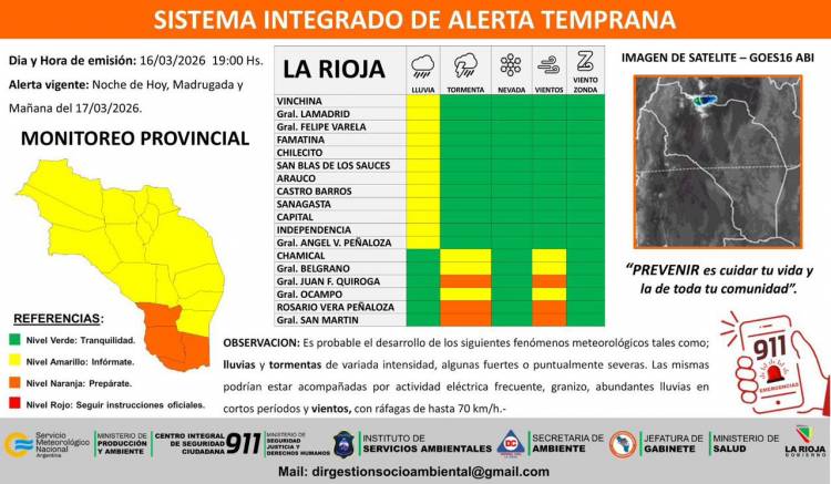 Difunden alerta preventivo por lluvias, tormentas severas y vientos