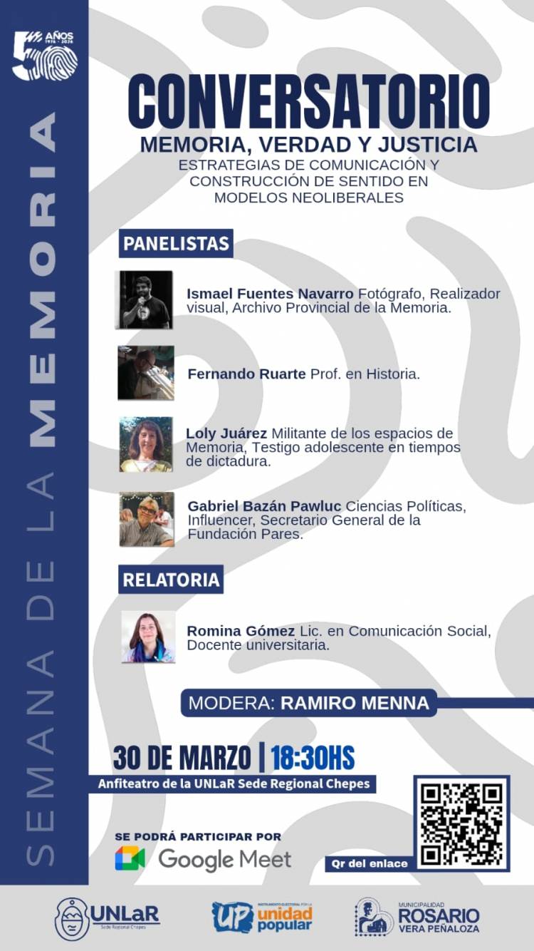 Chepes: Realizarán un conversatorio sobre Memoria, Verdad y Justicia en la UNLaR