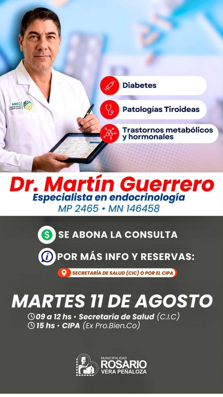 Atención especializada en salud: un endocrinólogo atenderá este martes en la ciudad