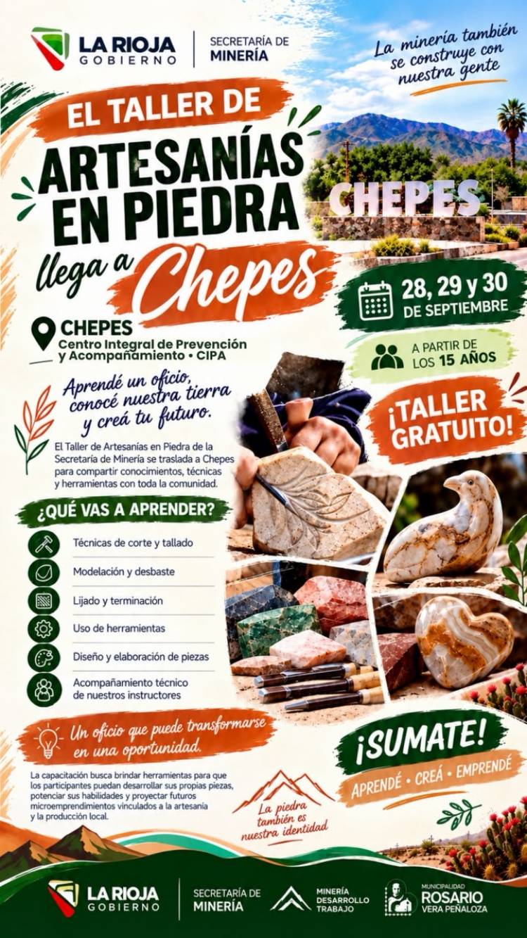 Chepes: Se abren las inscripciones para el Taller de Artesanías en Piedra