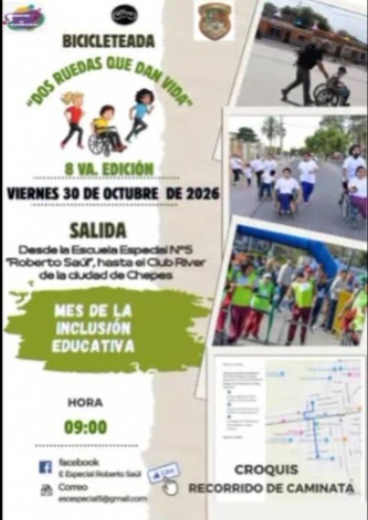 La Escuela Especial Roberto Saúl organiza una bicicleteada en Chepes e invita a toda la comunidad